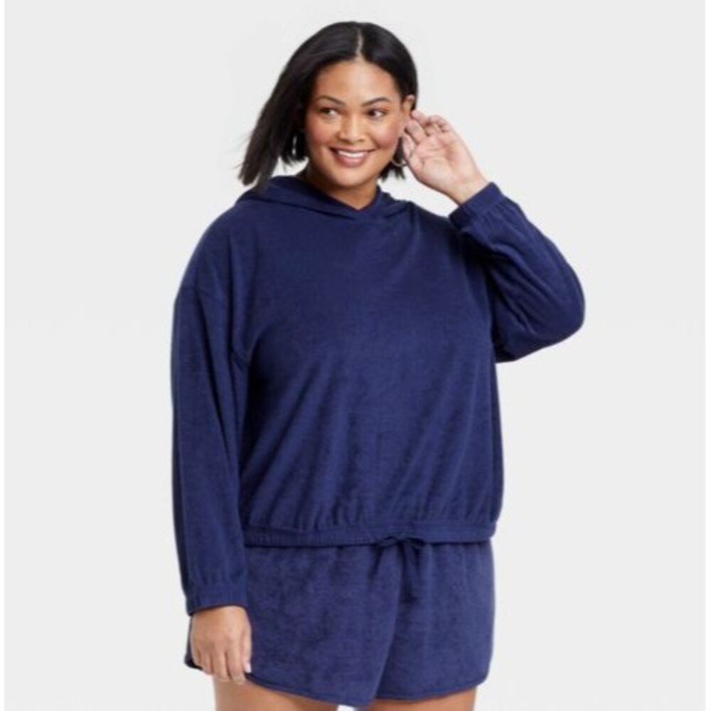 Ava & Viv Navy Terry Hooded Sweatshirt - Womens Size 1X - NEW